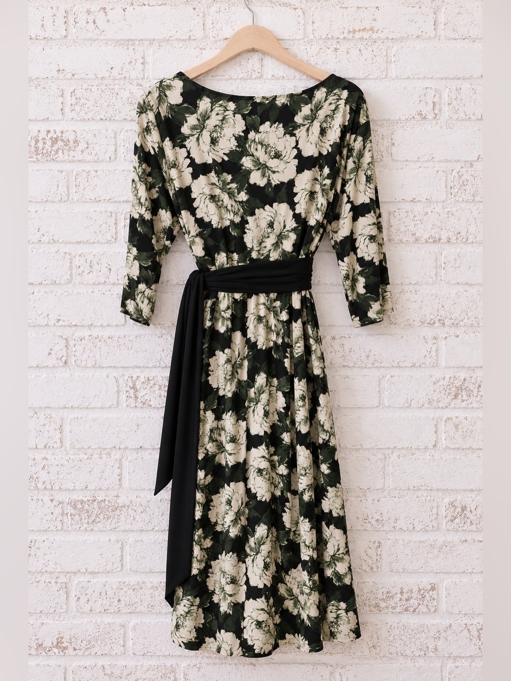 Kiyonna 2X Green Ivory Floral Faux Wrap Midi Dress Plus Size Romantic Autumn - Picture 4 of 6